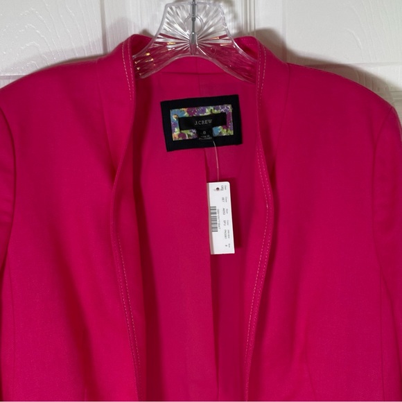 J Crew Going Out Womens Blazer Fuchsia Pink Linen Blend Open Front Jacket Sz 8 - Picture 3 of 15